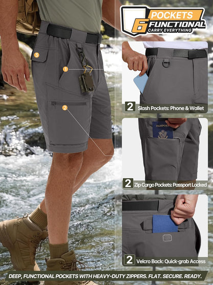 Hiking Shorts Lightweight Quick Dry Nylon Shorts with Belt for Tactical Work