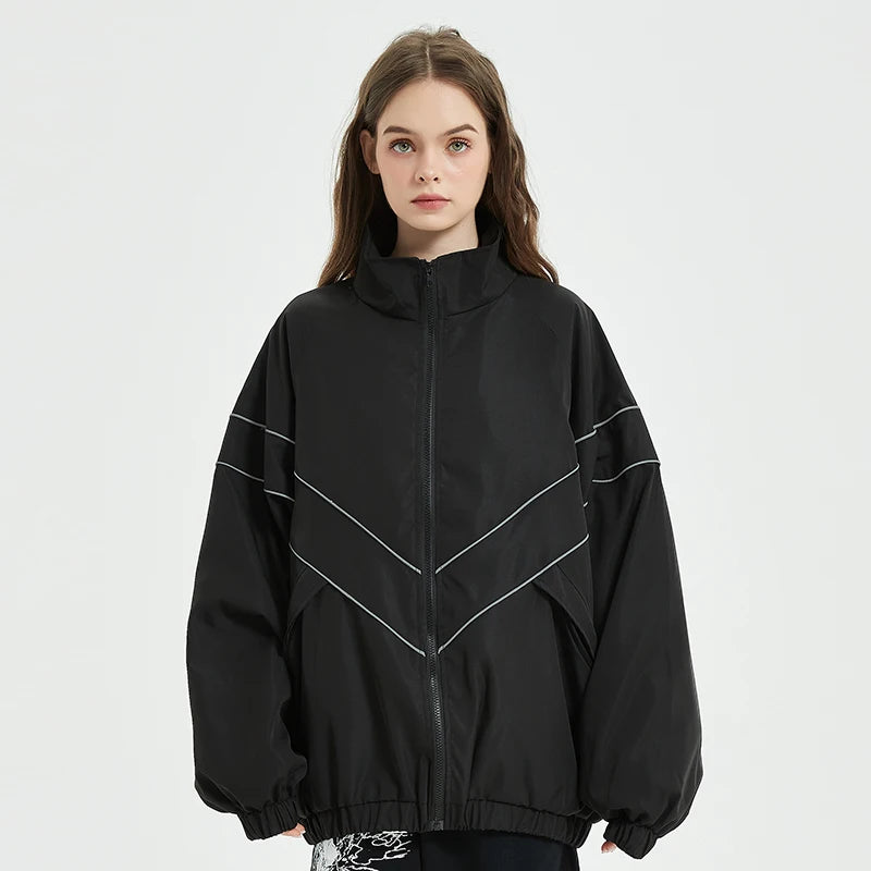 Men Hip Hop Streetwear Reflective Striped Jacket Coat Zipper up Jacket Windbreaker Harajuku Thin Jacket Sports Black Blue