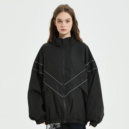 Men Hip Hop Streetwear Reflective Striped Jacket Coat Zipper up Jacket Windbreaker Harajuku Thin Jacket Sports Black Blue