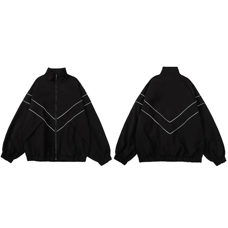 Men Hip Hop Streetwear Reflective Striped Jacket Coat Zipper up Jacket Windbreaker Harajuku Thin Jacket Sports Black Blue