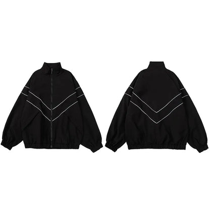 Men Hip Hop Streetwear Reflective Striped Jacket Coat Zipper up Jacket Windbreaker Harajuku Thin Jacket Sports Black Blue