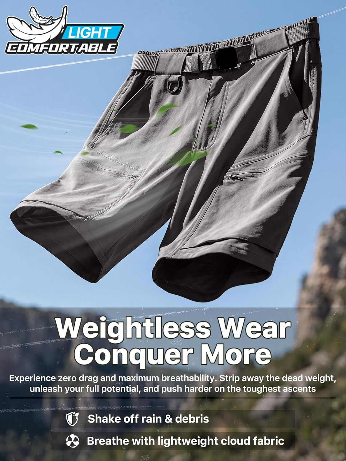 Hiking Shorts Lightweight Quick Dry Nylon Shorts with Belt for Tactical Work