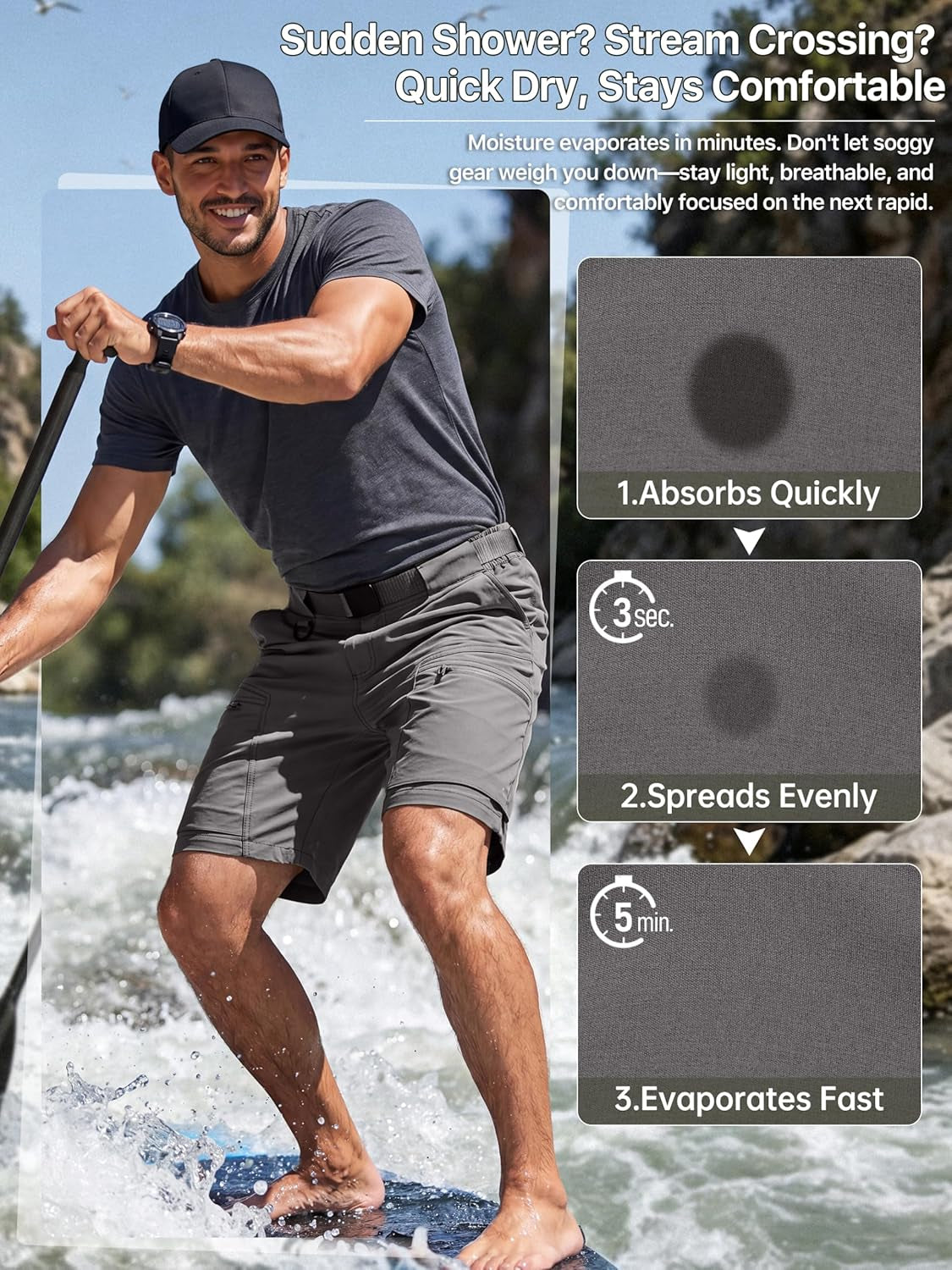 Hiking Shorts Lightweight Quick Dry Nylon Shorts with Belt for Tactical Work